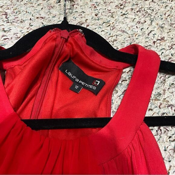 Laura Petites Red Drape Midi Summer Dress Womens Size 12 - Picture 6 of 7